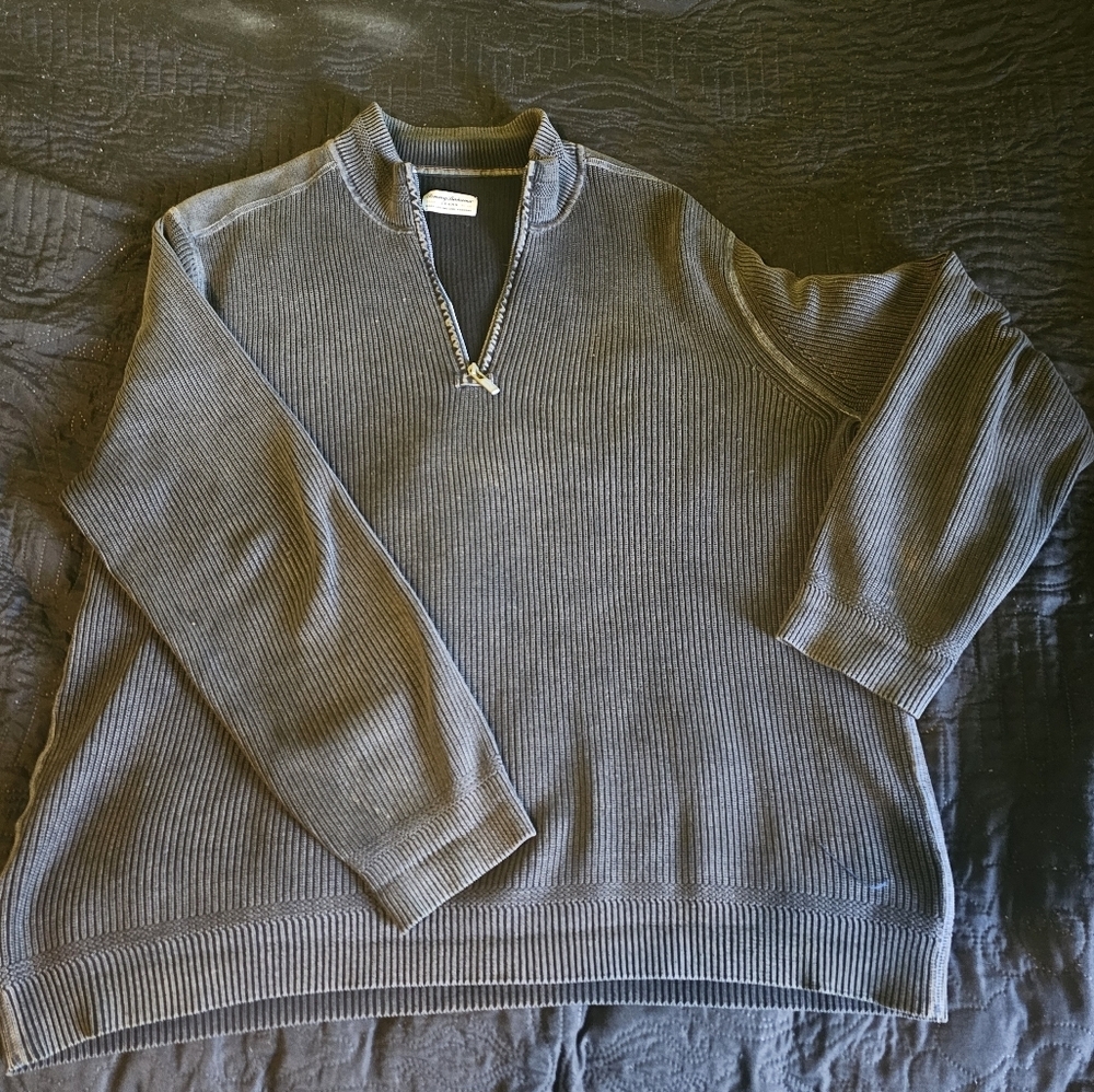 Men's XXL Tommy Bahama Waffle Knit Quarter Zip Pullover Sweater - Picture 1 of 9
